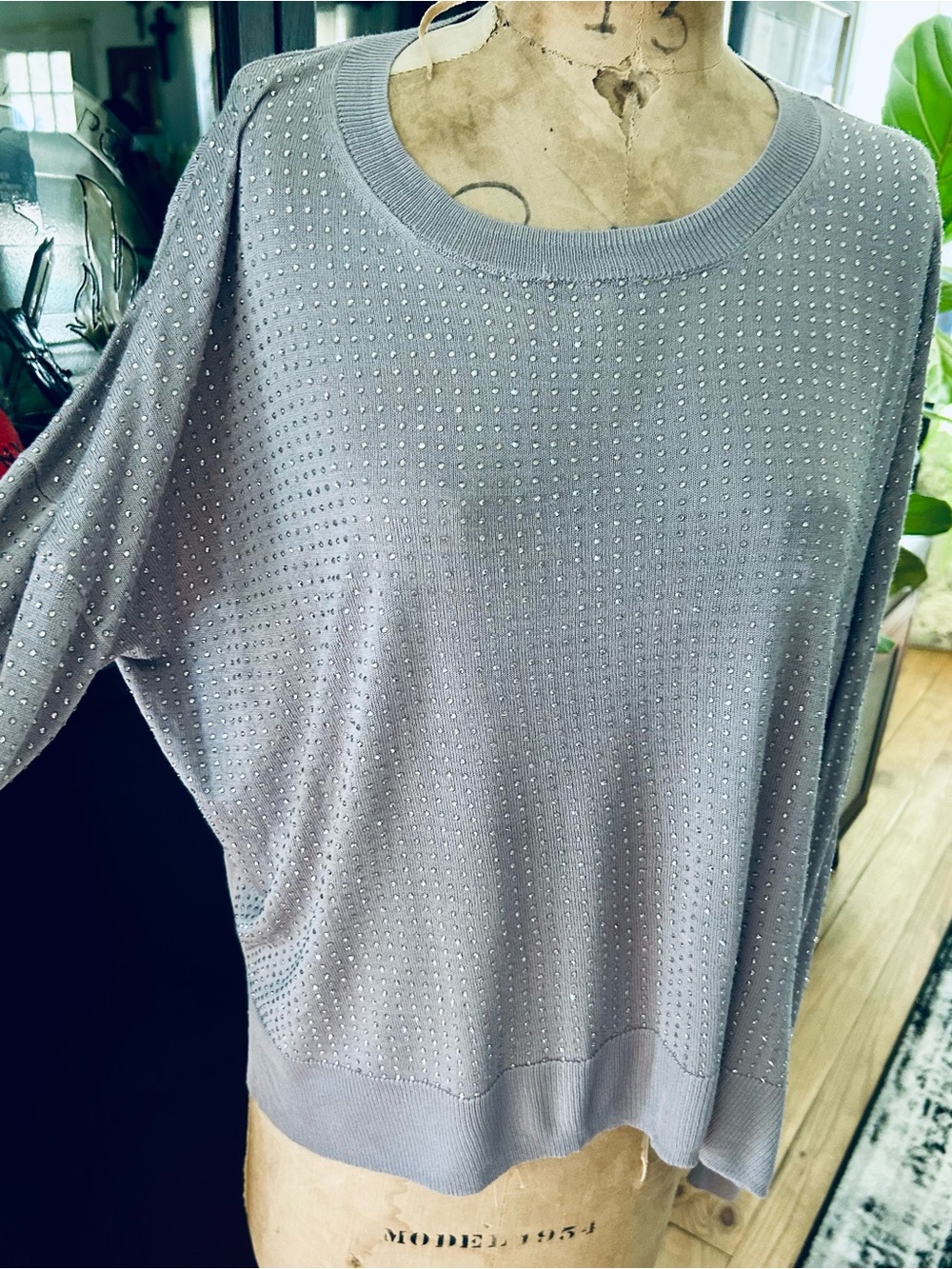 Grey Zara Rhinestone Studded Sweater